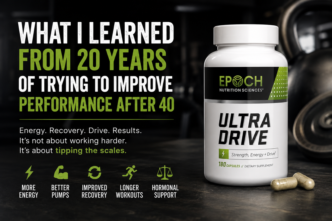 Ultra Drive supplement bottle for men’s energy, recovery, workout drive, and performance after 40