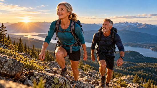 Active older adult walking outdoors to support joint health and mobility.