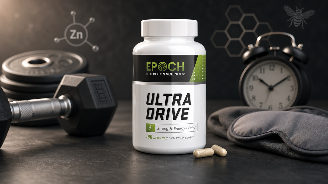 Ultra Drive supplement and coach explaining how lifestyle, zinc, magnesium, Tongkat Ali, Acetyl‑L‑Carnitine, icariin, and royal jelly support natural testosterone optimization.