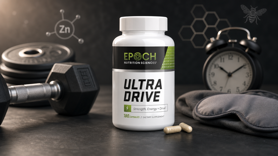 Ultra Drive supplement and coach explaining how lifestyle, zinc, magnesium, Tongkat Ali, Acetyl‑L‑Carnitine, icariin, and royal jelly support natural testosterone optimization.